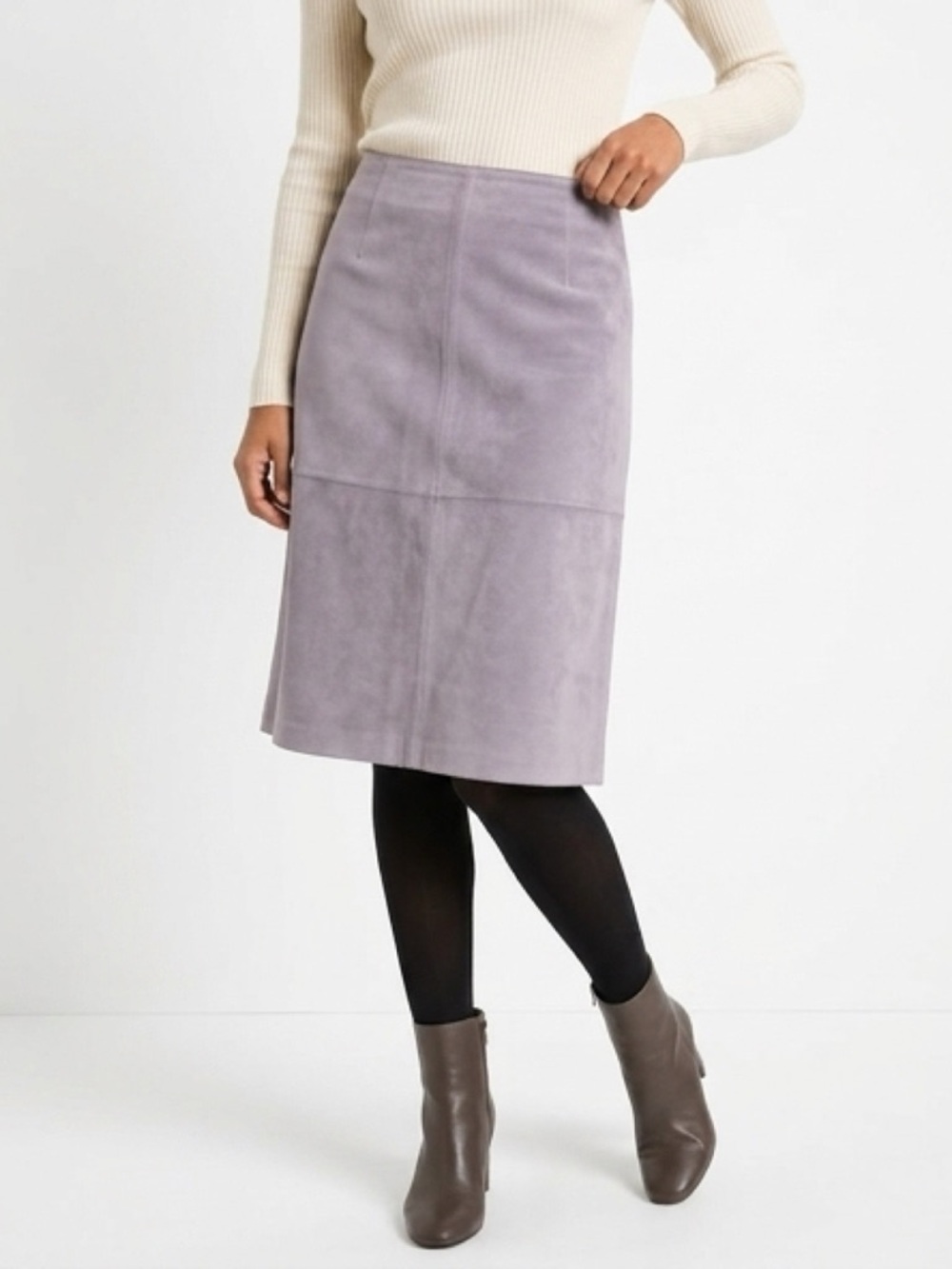 Maxima Lavender Suede-Look Midi Skirt